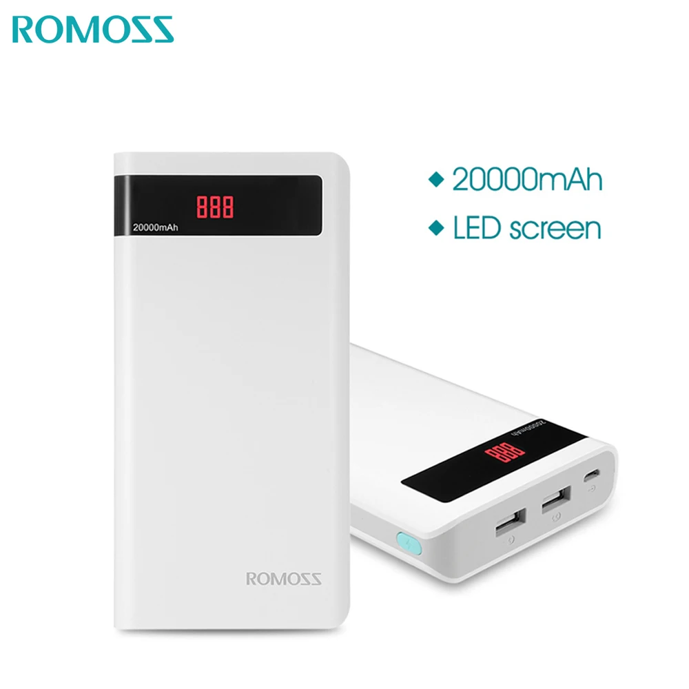 ROMOSS Sense, 6 P, 20000 мА/ч, портативное Внешнее зарядное устройство, светодиодный, с двойным USB дисплеем, быстрое зарядное устройство для Iphone, samsung, S8, iosx