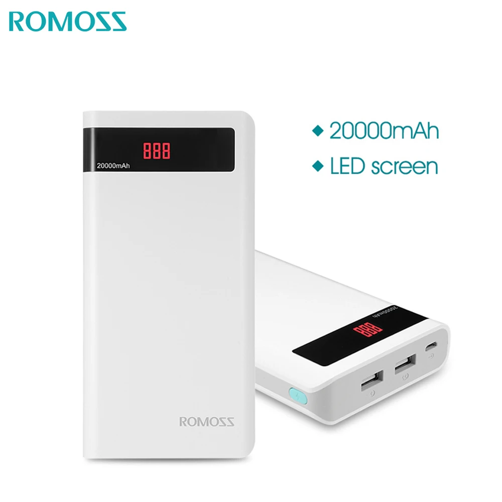 ROMOSS Sense 6P 20000mAh batería externa portátil con pantalla LED cargador rápido USB Dual para iP