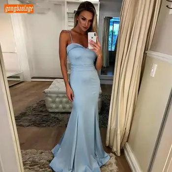 

Simple Sky Blue Satin Mermaid Prom Dresses Long Sweetheart Slim Fit Formal Party Gowns On Sale Customized Special Occasion Dress