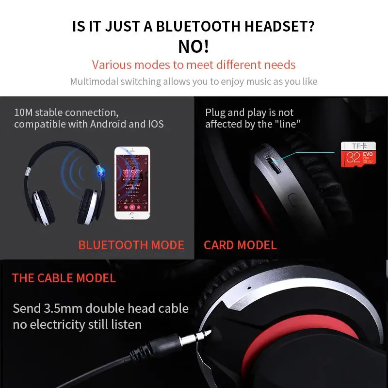 Беспроводные наушники Bluetooth гарнитура Складные стерео игровые с микрофоном