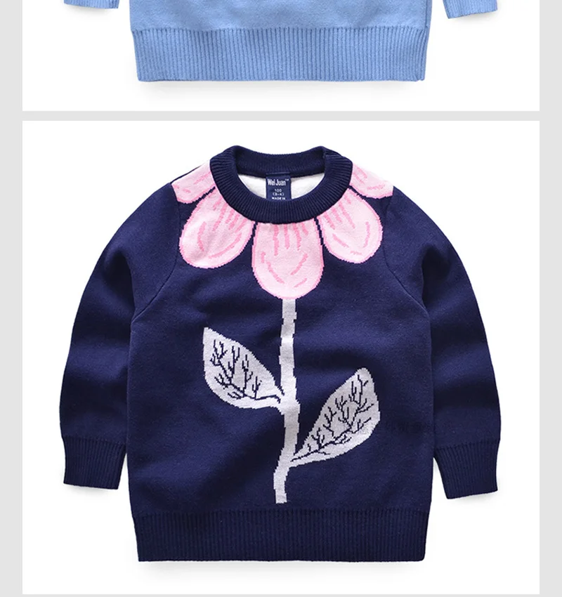 Flower Girls Sweater Cotton Crew-Neck Pullover Sweater Kids Autumn Coat Pattern Sweater For Toddler Girls 2-6T Girls Clothing (5)