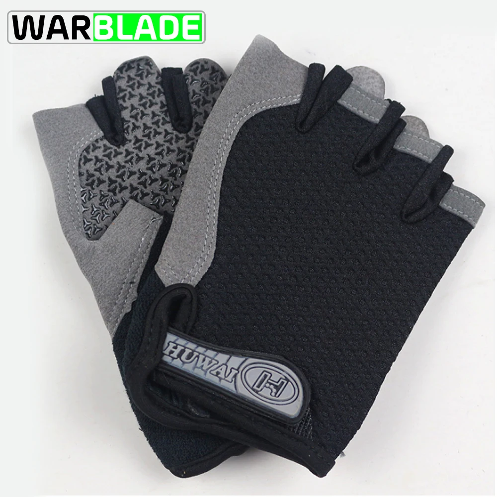 Дышащие перчатки с гелевыми подушечками на половину пальца, спортивные перчатки, летние перчатки для езды на велосипеде, противоскользящие напульсники, перчатки WarBLade - Цвет: black