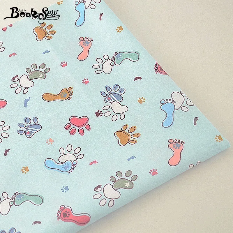 

Booksew 100% Cotton Twill Fabric Footprints Pattern Sewing Cloth For Bed Sheet Craft Scrapbooking Quilting Blue Home Textile