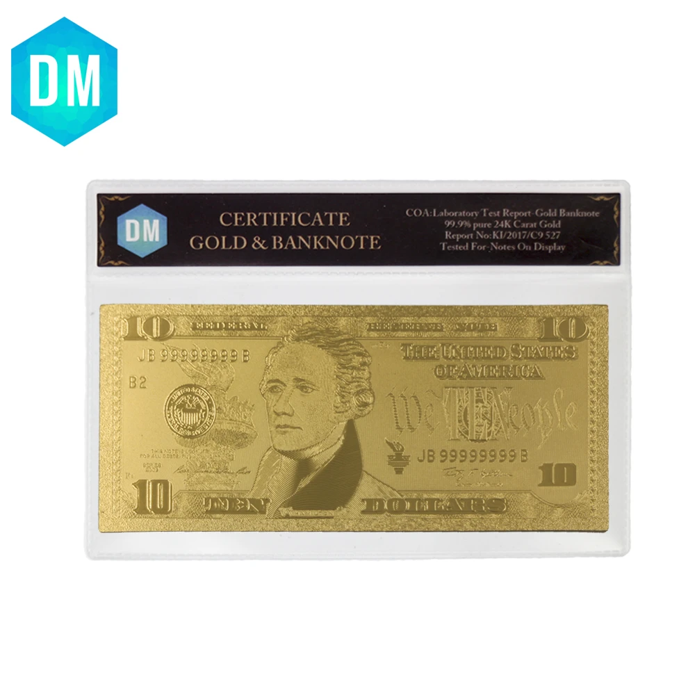 24k Gold Banknotes Us 10 Dollar Bill World Fake Money Collections Souvenir Currency Gold Plated Banknote With Plastic Case Banknotes Collection Banknote Worldus Banknote Aliexpress