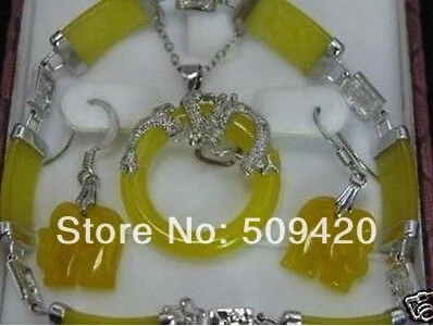 

hot sell >>Wonderful white yellow jade Elephant pendant Necklace bracelet earring set