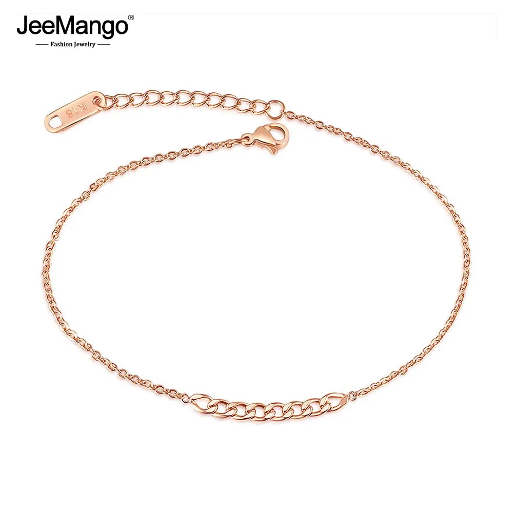 

JeeMango New Design Female Anklets Jewelry Personalized Delicate Link Chain Rose Gold Color Women Anklets For Girls JOGZ029