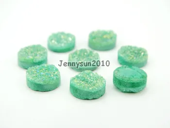 

12mm Green AB (No Hole) Druzy Quartz Ag-ate Flat Back Connector Round Cabochon Beads Jewelry 10 Pcs /Pack
