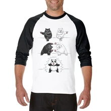 Funny T Shirt Men Fashion High Quality T-Shirt Panda Print Casual Cotton O-Neck Male Tee Three Quarter Raglan Sleeve Mens Tops print casual raglan sleeve tee
