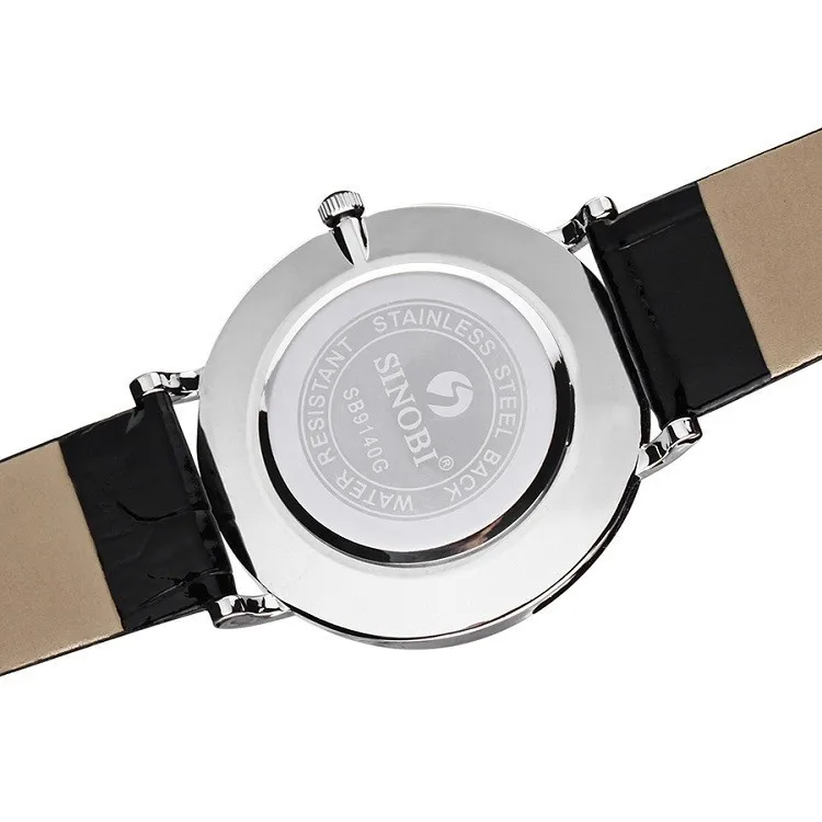 SINOBI ультра тонкий классический Повседневное кварцевые наручные часы Для мужчин Busness Марка Кожа Аналоговый Кварцевые часы, наручные часы с механизмом, hombre подарок Relogio