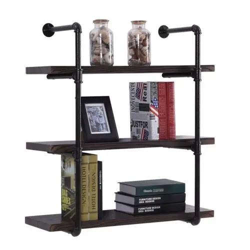 Industrial Retro Bookshelf Black Iron Pipe Wall Mount Shelf Shelving 98cm Height For Home Bathroom Hardware