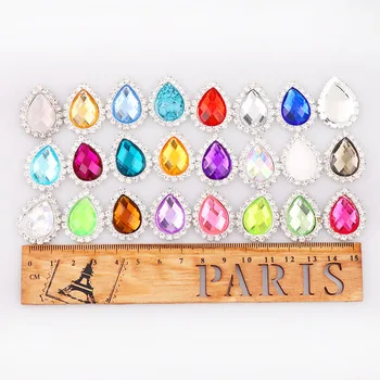 

Teardrop 13x18mm Acrylic Button Brass 20x25mm Silver Metal Tray Rhinestone Cabochon Base Cameo Setting DIY Jewelry Charms