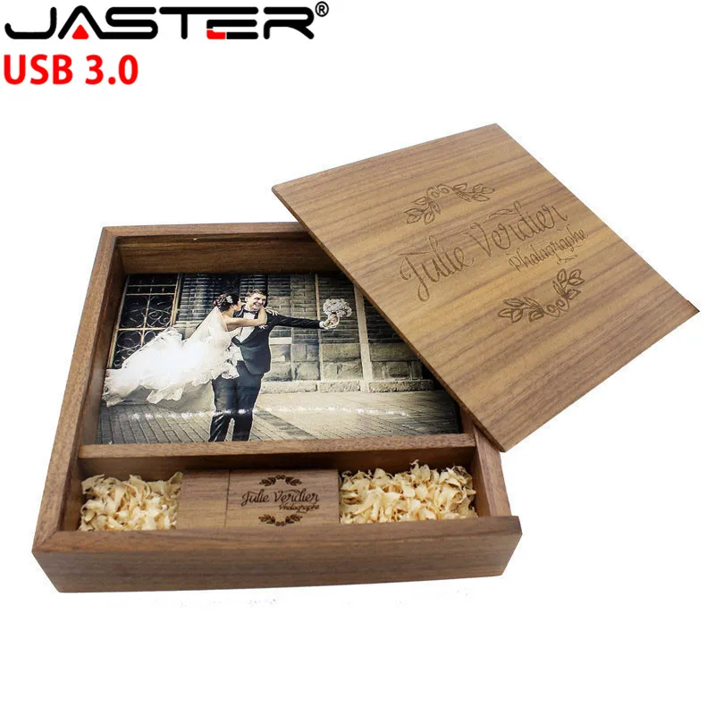 

JASTER USB 3.0 free LOGO Photo Unique Album walnut Wood USB+Box Pendrive USB flash drive 8GB 16GB Photography (170*170*35 mm)