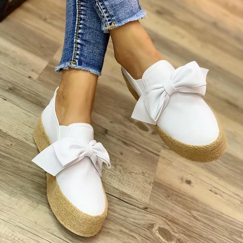 HEFLASHOR Espadrilles Women Flats Shoes Slip On Casual Ladies Shoes thick bottom Lazy Loafers Female Bow Tie Espadrilles