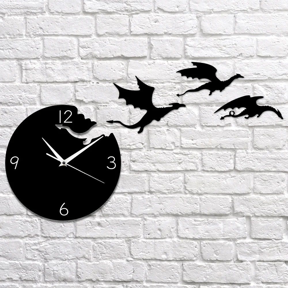 Magic Flying Angry Fantasy Dragon Wall Clock Abstract Gothic Fairytale Dragon Wall Art Quartz Analog Quiet Decorative Wall Watch Just6F