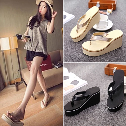 Fashion Women's Slipper Flip Flops Summer Beach Wedge Thick Sole Heeled Shoes