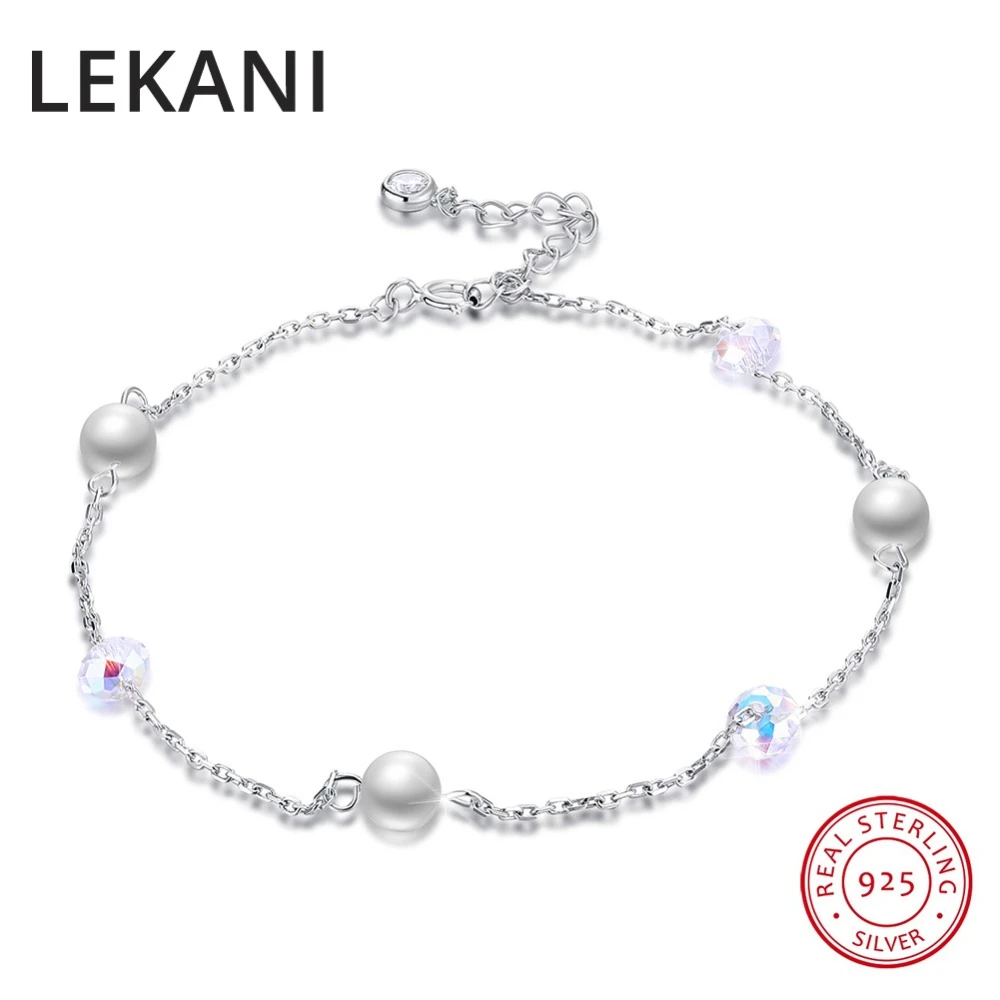 LEKANI tobilleras de Plata de Ley 925 con SWAROVSKI para mujer, pulsera de perlas, sandalia, joyería|Pulsera de tobillo| AliExpress