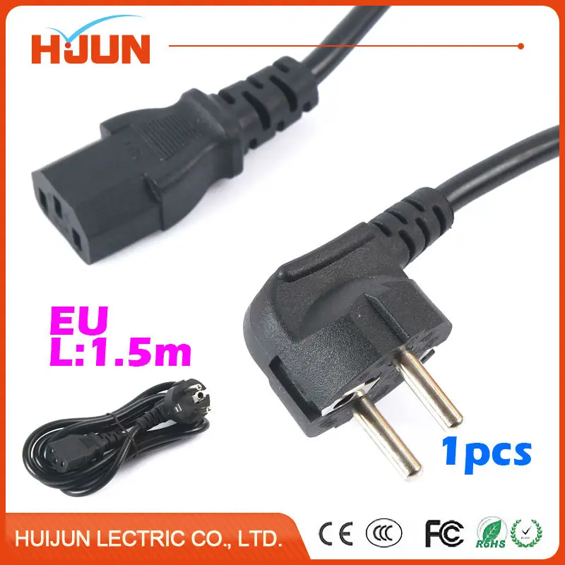 

1pc 1.5m Power Cord Cable EU 2-Prong Laptop AC Plug Adapter Lead 2 Pin Pin Character Tail