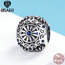 BISAER, 925 пробы, серебряный, винтажный, цветок ромашки, листья, бусины, талисманы, подходят к оригинальному браслету, сделай сам, 925, Серебряное ювелирное изделие ECC1119