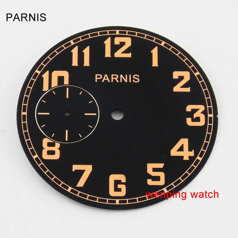 with orange mark Мужские часы Parnis 41,2 мм с черным циферблатом и оранжевым белым циферблатом, маленький Второй Циферблат st3600, eta 6497 с ручным заводом - Цвет: with orange mark