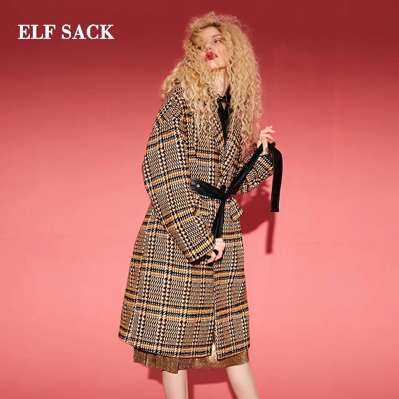 ELFSACK зима новинка 22.1% шерстяные куртки для женщин повседневные длинные с отложным