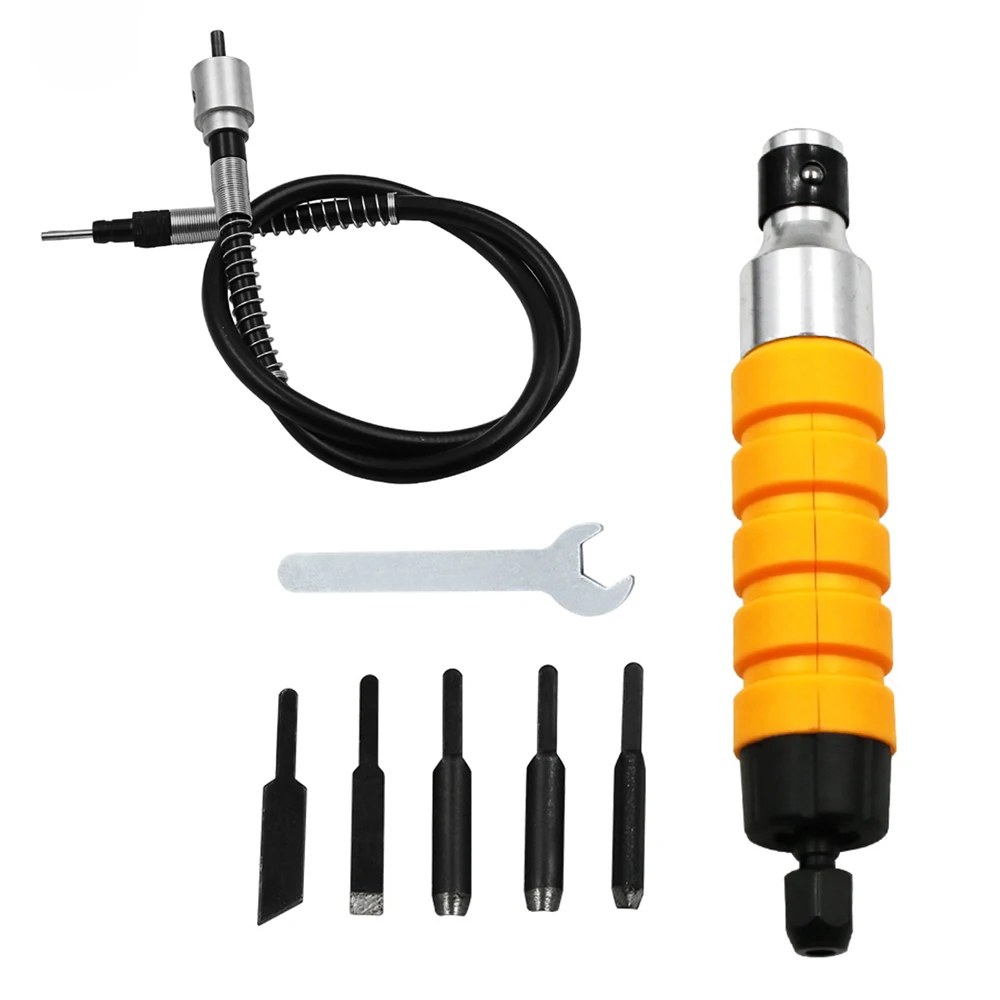 Electric Carving Tool Woodworking Knife Chisel 5 Cutters Shaft Open End Wrench Craft Chiseling Model Repairing Sculpture Set