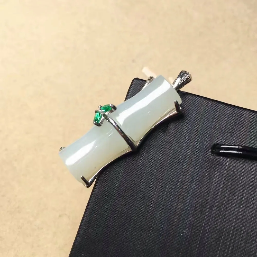 Синьцзян Хе, Тиан Ю 925 серебро инкрустированный нефритовый белый yu кулон части бамбука стабильно растет