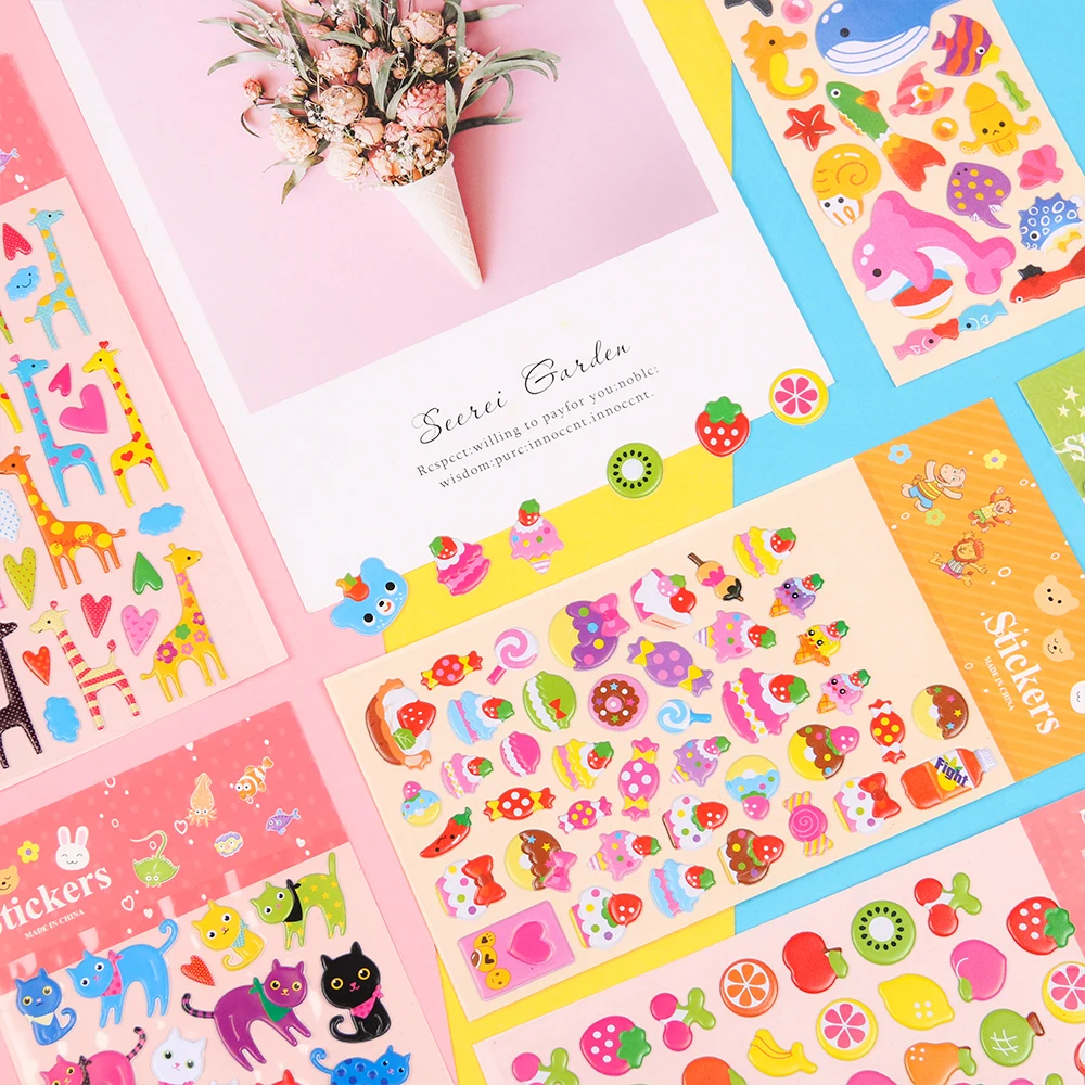 

1 Sheets Fruit/Sea Cute Animals Sticker DIY Reward Stickers Cartoon Children Bubble Stickers Toys Decor Scrapbook Gifts For Kids