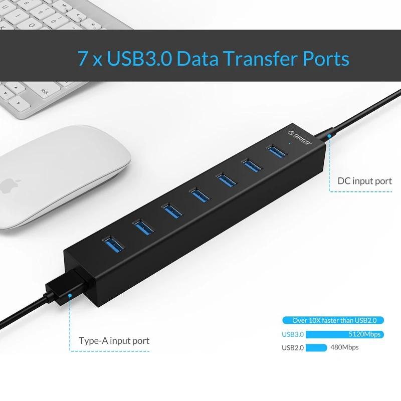 ORICO usb-хаб 7 usb портов ABS USB 3,0 разветвитель с интерфейсом Micro Usb для Macbook Air Ноутбук PC компьютерные концентраторы