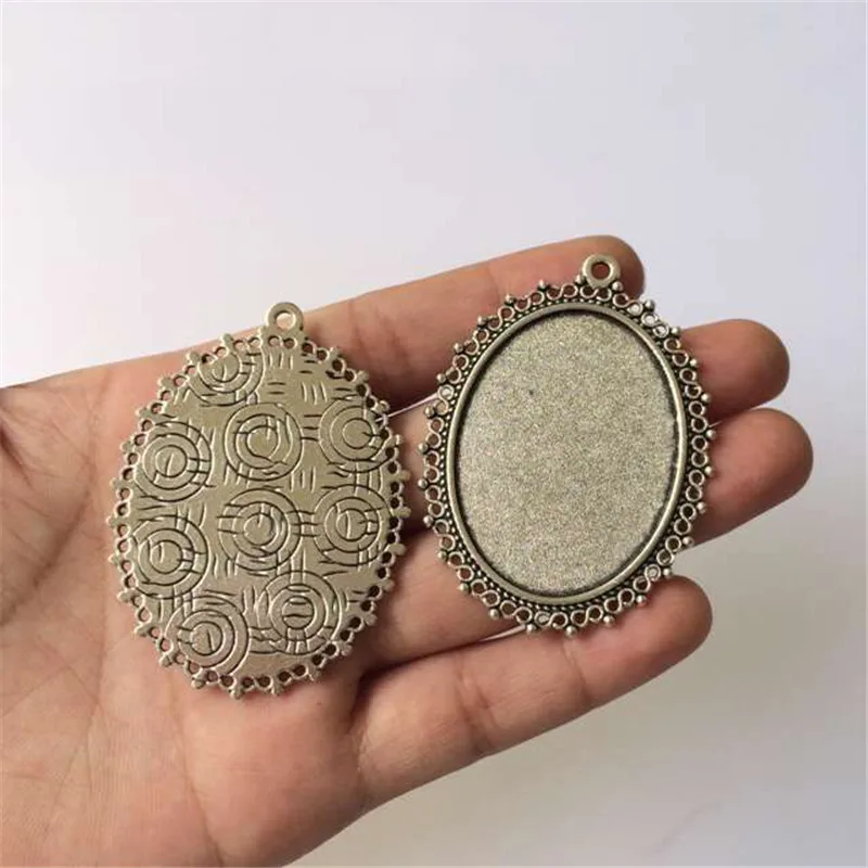 

Vintage Silver and Bronze Blank Base Setting Fittings 40*30mm Glass Cabochons Diy Pendant Necklace 10PCS T016