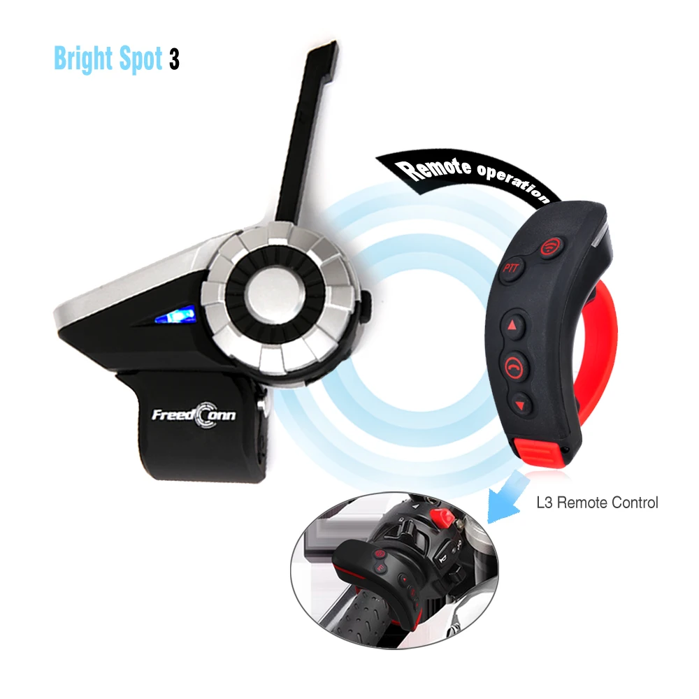 FreedConn Motorcycle Helmet Group Communication System T-Rex 1500M 8-Way Bluetooth Headset Intercom Interphone with L3 PTT Handlebar BT Remote Controller FM Radio/Waterproof/Music Sharing/Voice Dial 