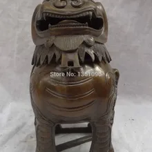 XD 00224 " Китай Бронзовый буддийский Единорог голова льва на змея статуя Ладан курильница