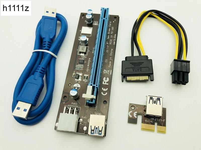 

Riser PCI-E PCI Express Riser Card 1x to 16x USB 3.0 Data Cable SATA to 6Pin IDE Molex Power Supply for BTC Miner Mining Machine