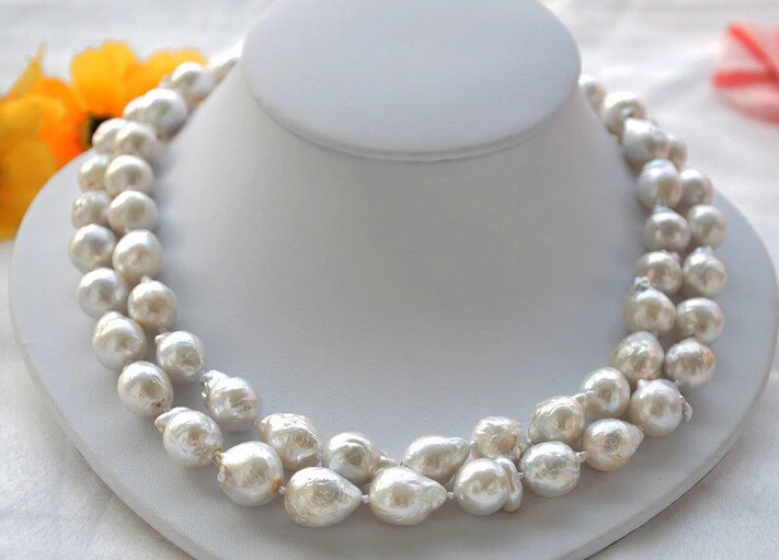 

FREE shipping>>>> 2strands 13mm white almost round Edison PEARL NECKLACE MABE(z5221)