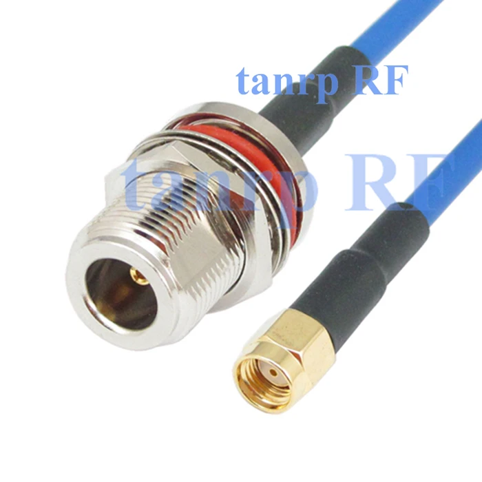 

20inch N female with nut bulkhead to RP-SMA male plug RF adapter connector 50CM Semi Flexible blue jacket jumper cable RG402