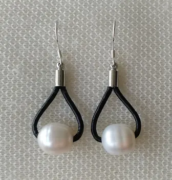 

Unique Pearls jewellery Store,9-10mm White Freshwater Pearl Leather Earrings Charming Women Gift Wedding Bridesmaids Jewelry