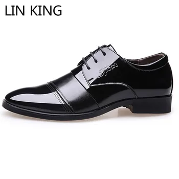 

LIN KING 38-44 Fashion Leather shoes Men Dress Shoe RPointed Toe Oxfords Shoes For Men Lace Up Designer Luxury Men Formal Shoes