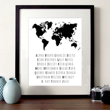 

NATO Phonetic Alphabet World Map Poster Prints , Aviation Alphabet Art Canvas Painting Picture Home Wall Art Decor Pilot Gift