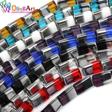 OlingArt 14*9*9MM 12pcs Glass crystal Metal plating Mixed multicolor Triangle shape beads DIY necklace Bracelet jewelry making