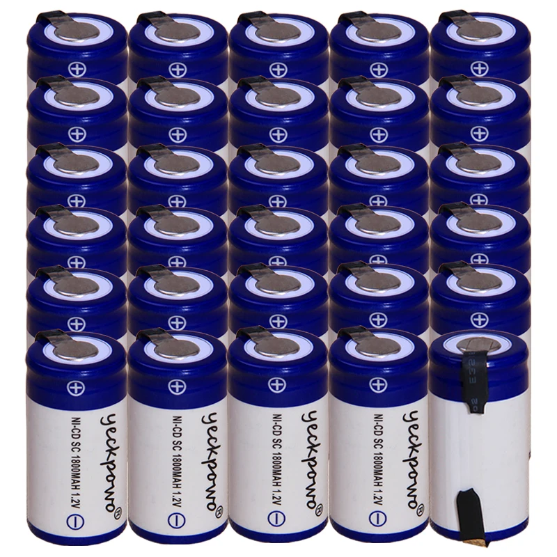

yeckpowo 30 pieces SC battery 1,2v batteries nicd rechargeable for power tools 1800mAh for drill screwdriver real capacity
