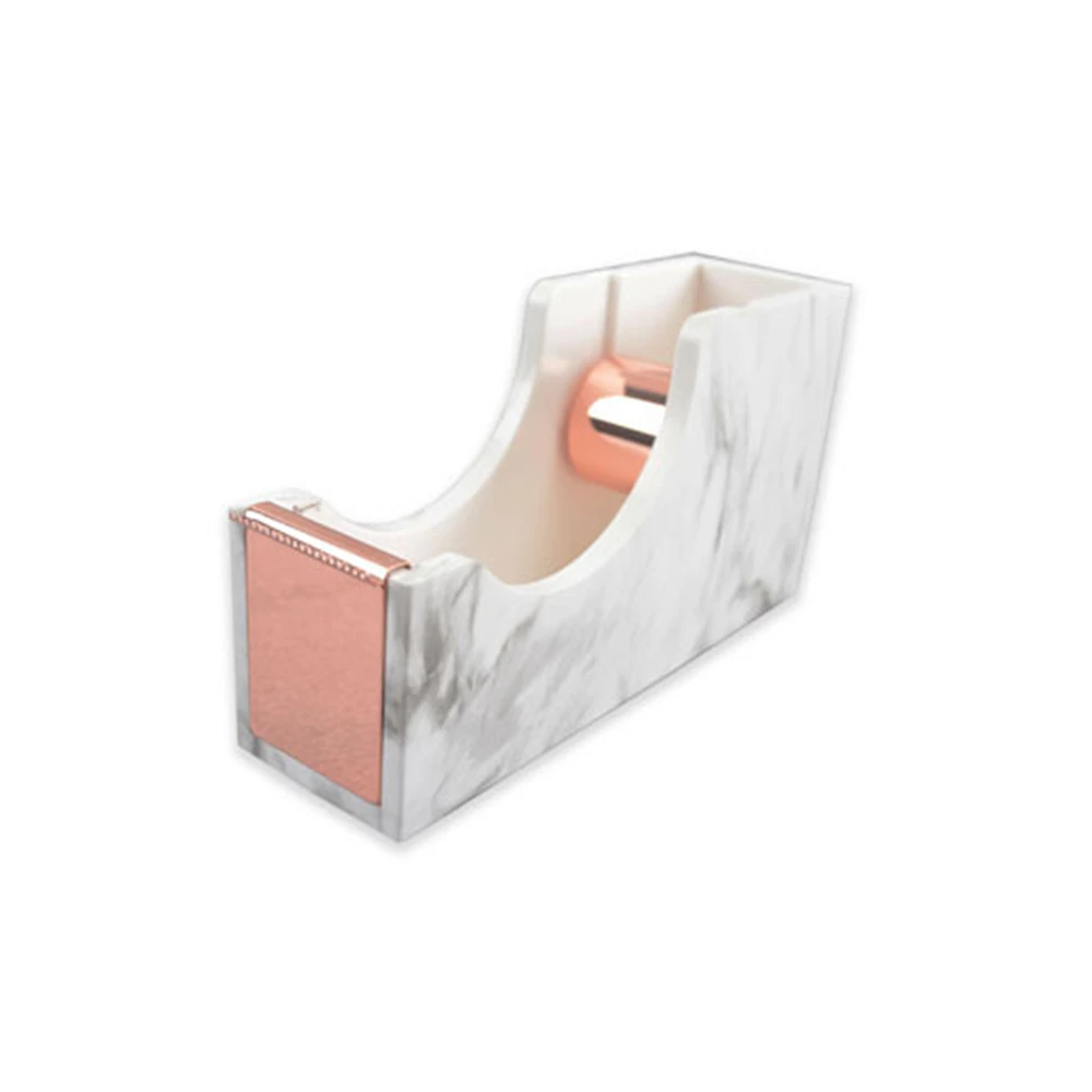 

White Marble Texture Desktop Adhesive Tape Dispenser Holder Rose Gold Tone 1" Metal Core Tape Holder for Office School Supplies