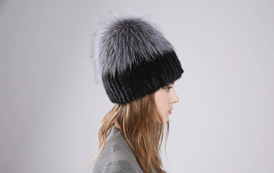 LTGFUR, русская вязаная шапка, новинка, шапка из норки и лисы, настоящая меховая шапка, зимняя шапка для женщин, лыжная шапка, защита ушей, женская шапка