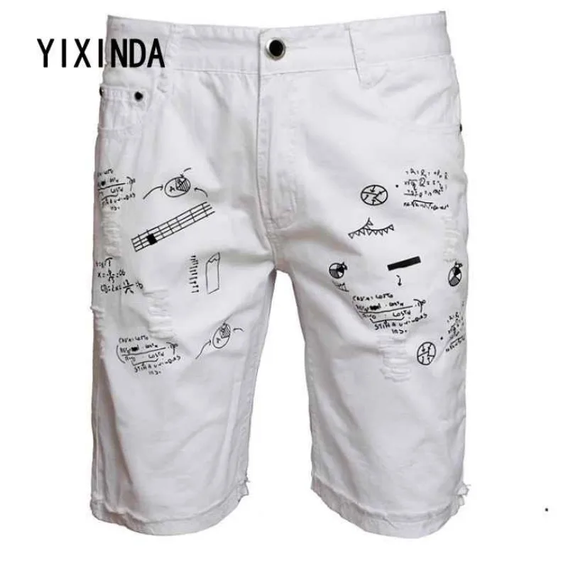 YIXINDA Brand Summer men's printed shorts with a broken hole should be ...