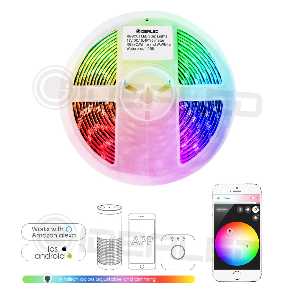 Домашняя умная RGB+ CCT Светодиодная лента 12 В zigbee RGB+ холодный белый+ теплый белый меняющий цвет 5 м Водонепроницаемый 6 проводов полный цвет