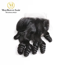 4X" Funmi пружина для волос завиток кружева закрытие натуральный черный свободный расставание или средний пробор 8-16" Mayflower Remy Продукты для волос