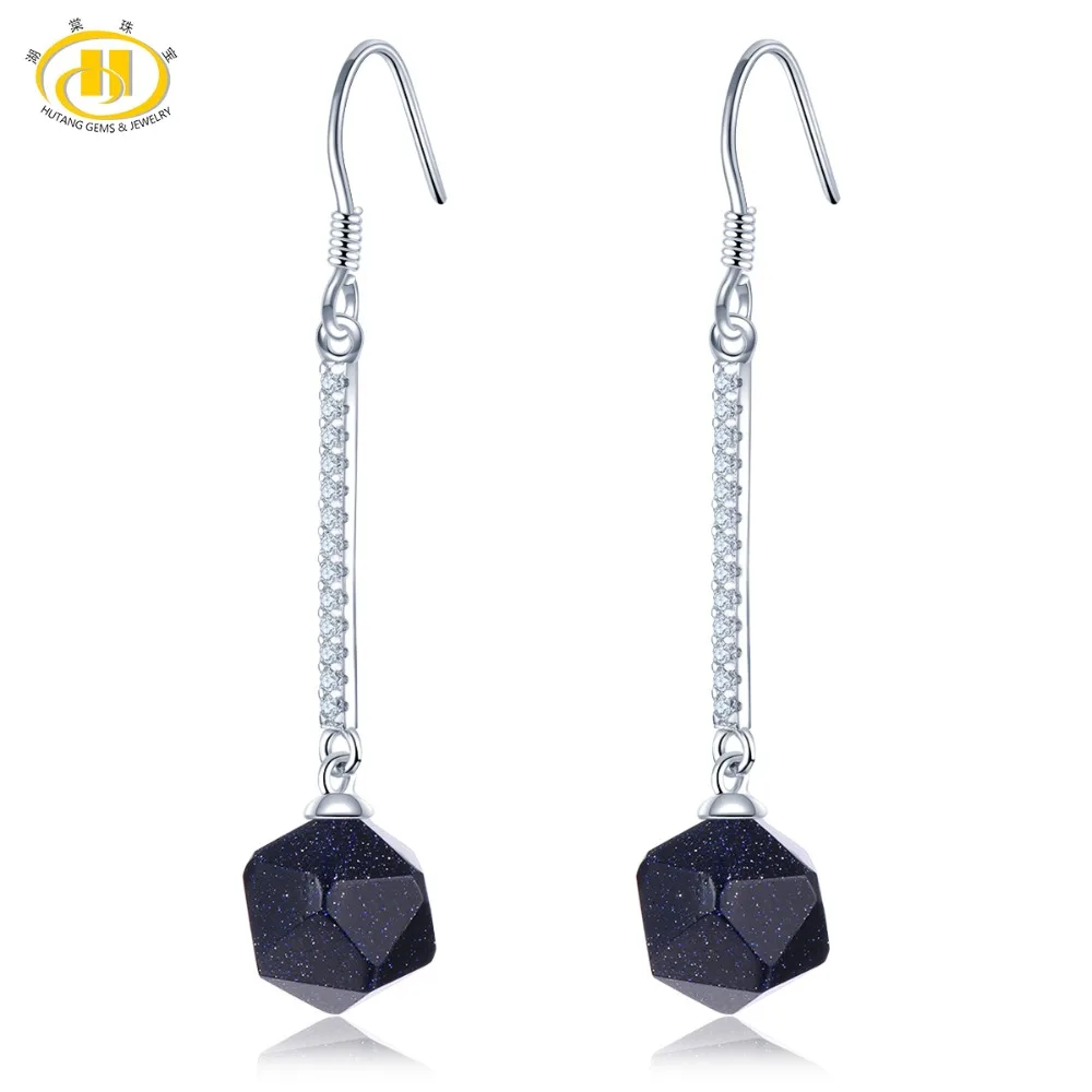 

Hutang Polygon Bead Drop Dangle Earrings Natural Gemstone Blue Sandstone 925 Silver Fine Trendy Jewelry for Women Girl Best Gift