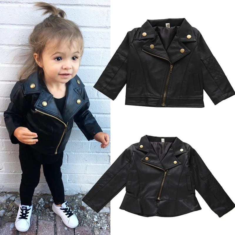 

2019 Hot Baby Boys Girls Pu Jackets Toddler Boy Cool Jacket For Girl 18M-5T Kids Coats Windbreaker Clothing Children's Outerwear