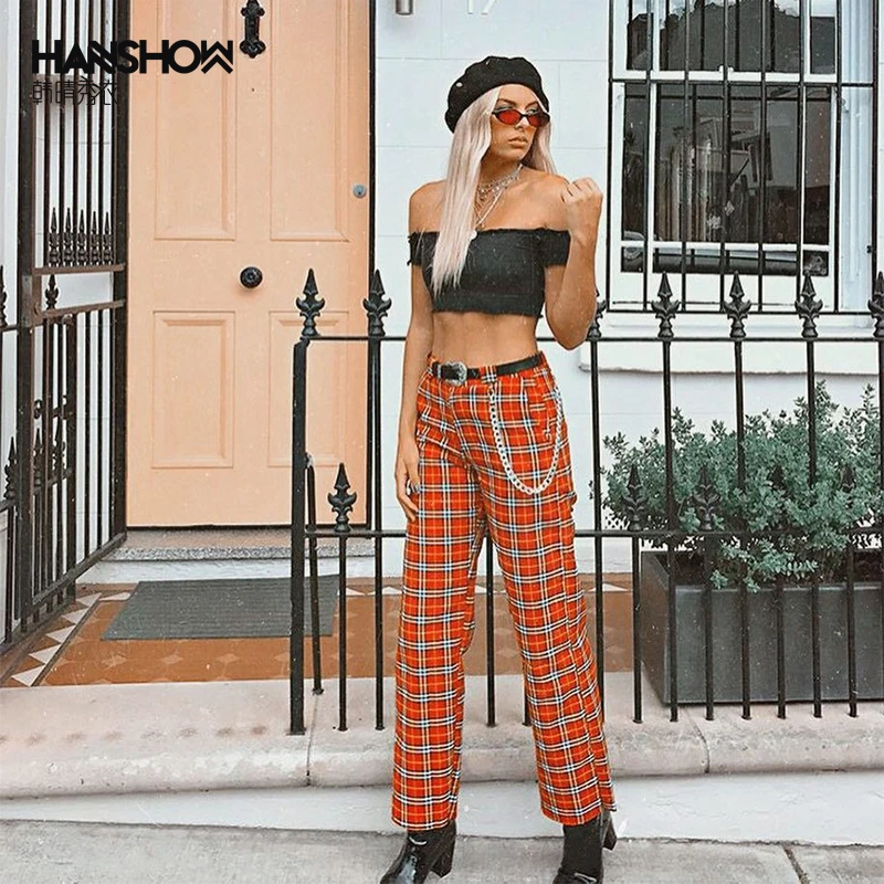 orange checkered pants