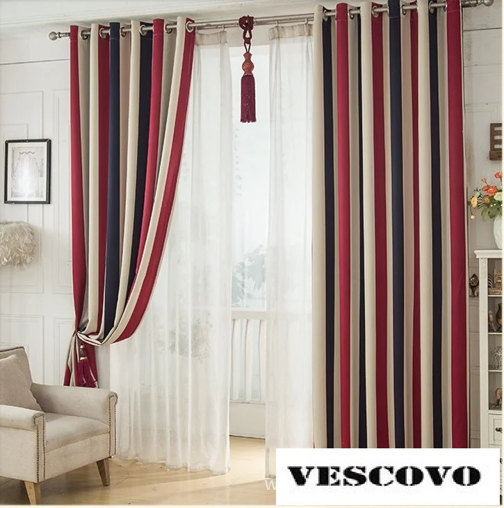 

Fashion Brief Red brief Stripe Linen curtains for Bedroom Living Room Study Room Window Curtains Drapes