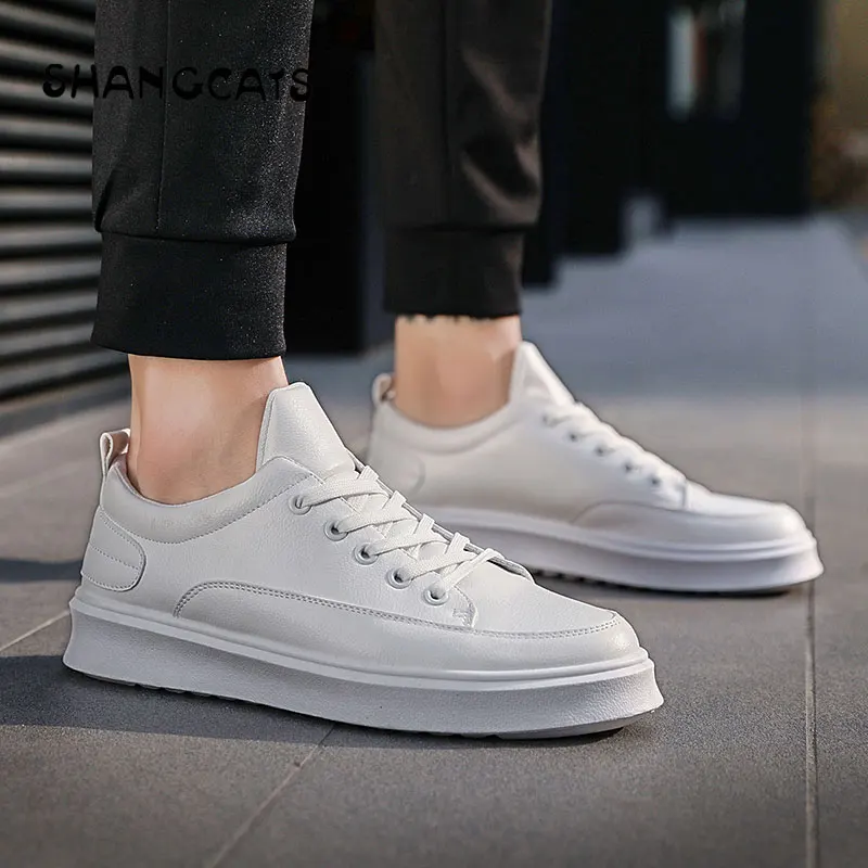 

2018 Men's Vulcanized Shoes Men winter sneakers casual Breathable Men Casual Board Shoes Platform PU Shoes Sneakers white male