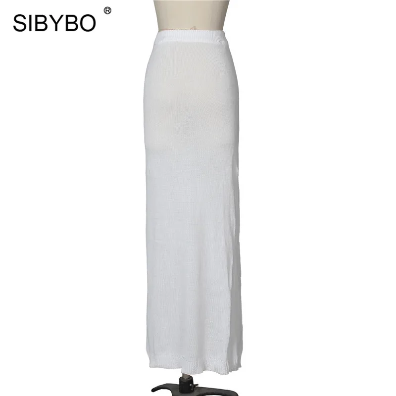 Sibybo, женские вязаные сексуальные юбки с поперечным разрезом, с высокой талией, свободные летние длинные юбки для женщин, пляжная одежда, повседневные женские юбки